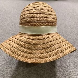 Madewell Hat M/L Brown Packable Beige Ribbon Floppy Braided Summer Wide Brim